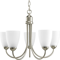 PROGRESS Progress P4441-09 Gather Collection Five-Light Nickel Etched Glass Traditional Chandelier Light
