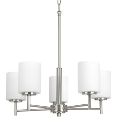 PROGRESS Progress P4319-09 Replay Collection Five-Light Brushed Nickel Etched Glass Modern Chandelier Light