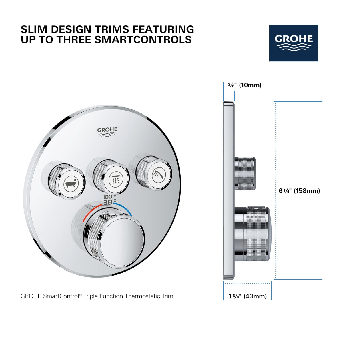 GROHE Grohe 291382430 Triple Function Thermostatic Valve Trim in Matte Black