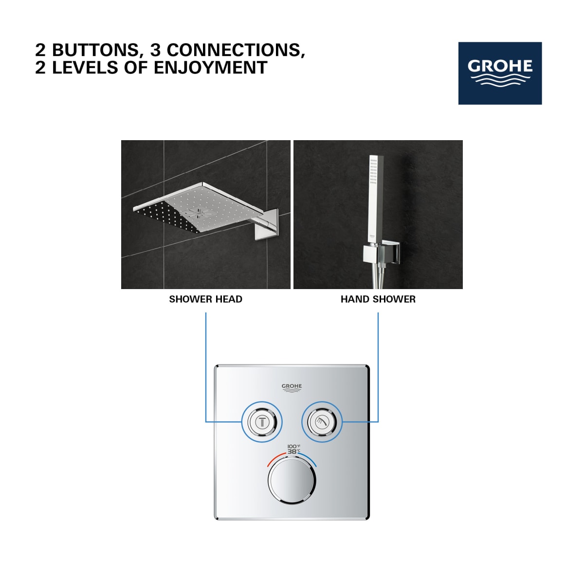 GROHE Grohe 291412430 Dual Function Thermostatic Valve Trim in Matte Black