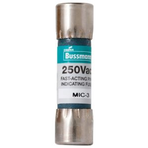 EATON Bussmann MIC-3 MIC Series Fast Acting Supplemental Fuse Pin Indication Fiber Tube 3A 250VAC Color Code Green