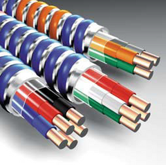 AFC CABLE SYSTEMS AFC Cable Systems 1702B42T00 MC Cable 14/3 Solid (Black,Red,White) w/Ground Lightweight Steel Armored Cable, 120/208V, 250ft Coil
