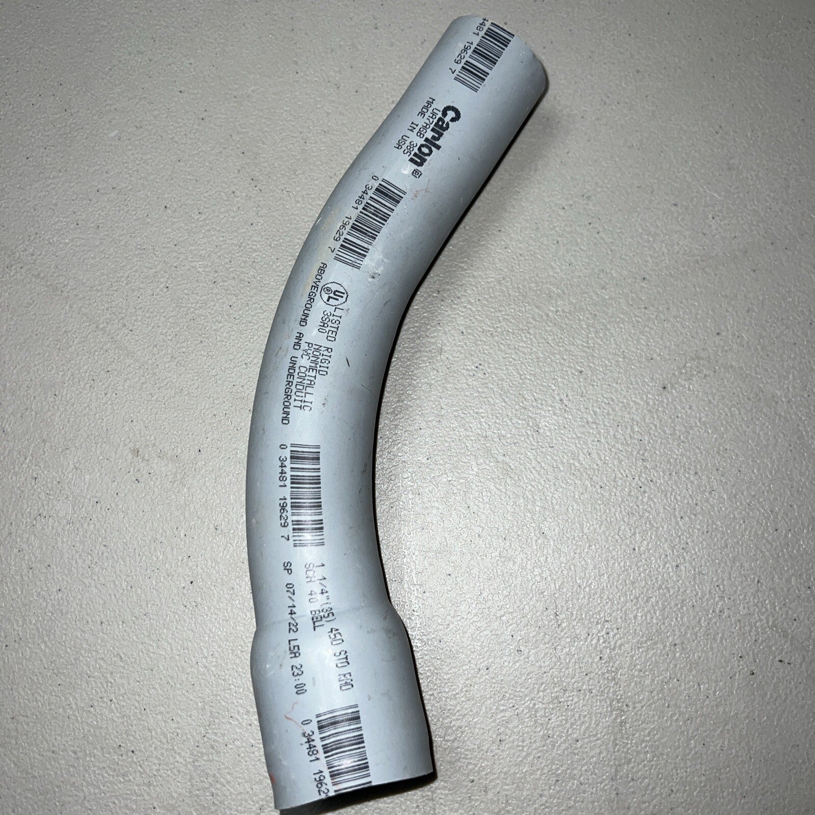 THOMAS AND BETTS Thomas and Betts UA7AGB 1-1/4 PVC Sch40 Conduit 45deg Elbow - Belled End