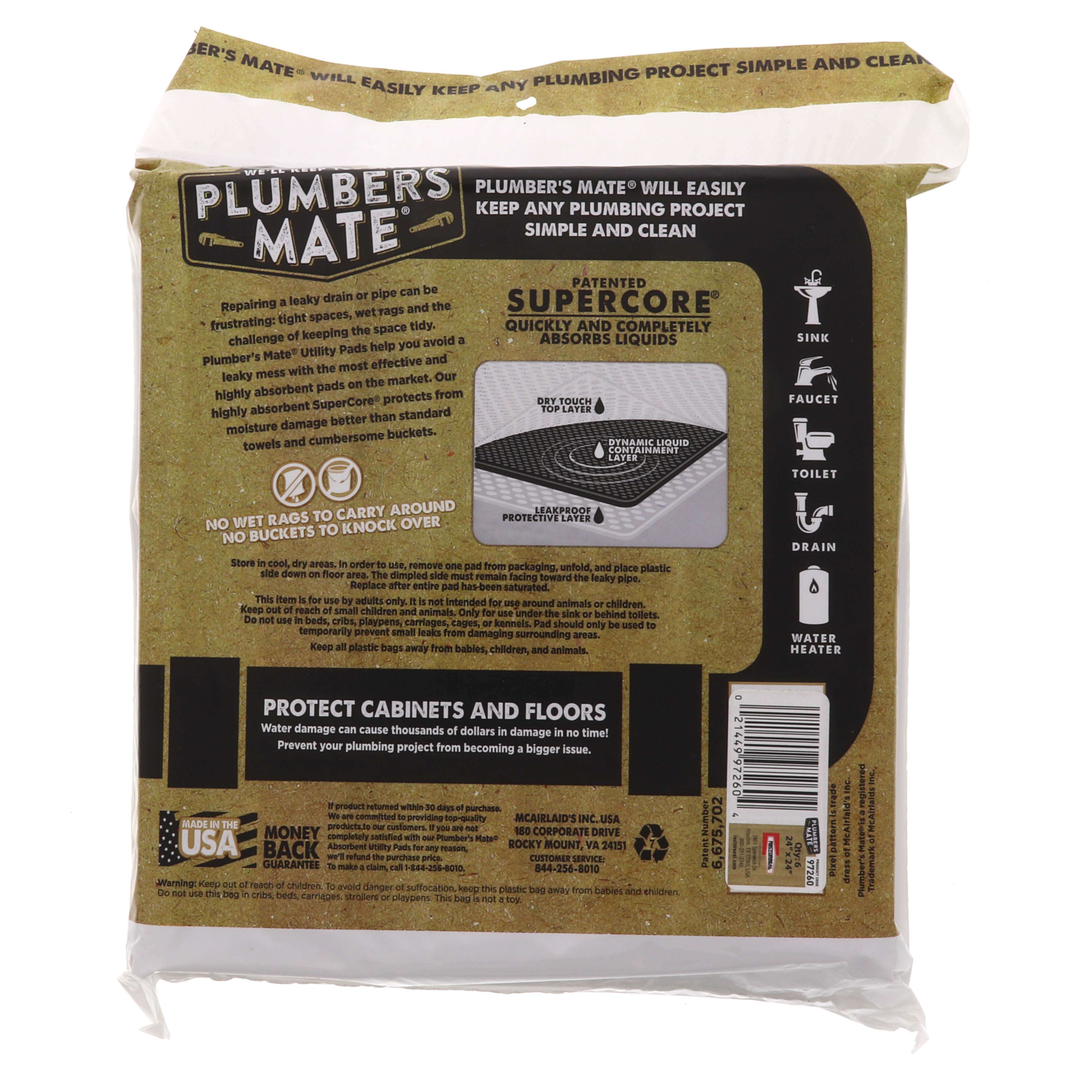 RECTORSEAL Rectorseal 97260 Plumber's Mate Absorbent Utility Pads 6 Pack Replacement MPN