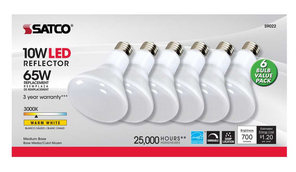 SATCO-NUVO Satco S9022 BR30 LED 10 Watt 3000K Dimmable 6-pack