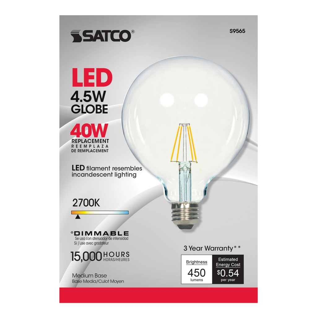 SATCO-NUVO Satco S9565 5.5 Watt G40 LED; Clear; Medium Base; 2700K; 500 Lumens; 120 Volt