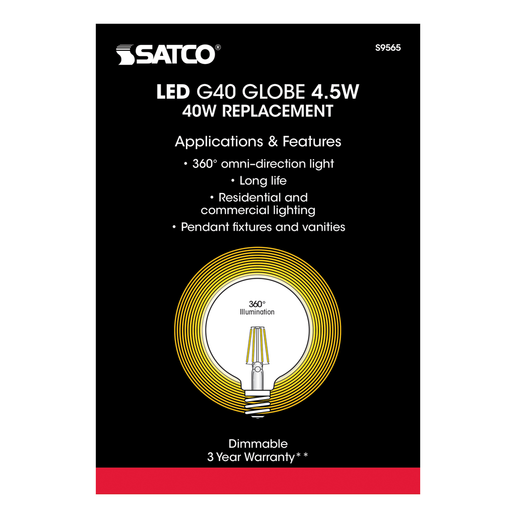 SATCO-NUVO Satco S9565 5.5 Watt G40 LED; Clear; Medium Base; 2700K; 500 Lumens; 120 Volt
