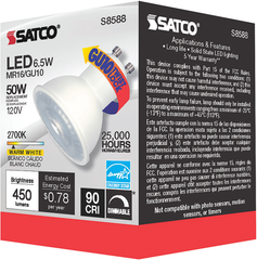 SATCO-NUVO Satco S8588 6.5 Watt LED MR16 LED 2700K 40 Degree Beam Angle GU10 Base 120 Volt