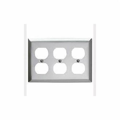 MULBERRY Mulberry 97103 Standard Receptacle Wallplate, 3 Gangs, 4-1/2 in H x 6-3/8 in W, 430 Stainless Steel