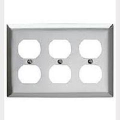 MULBERRY Mulberry 97103 Standard Receptacle Wallplate, 3 Gangs, 4-1/2 in H x 6-3/8 in W, 430 Stainless Steel