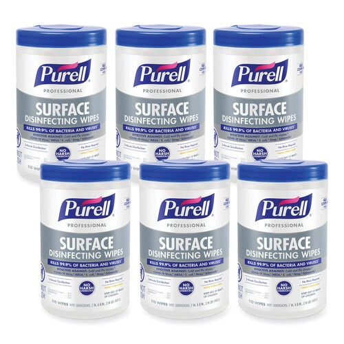 GOJO Gojo GOJ934206CT Purell Professional Surface Disinfecting Wipes (110 Wipes per Canister, 6 Canisters per Carton) 934206CT