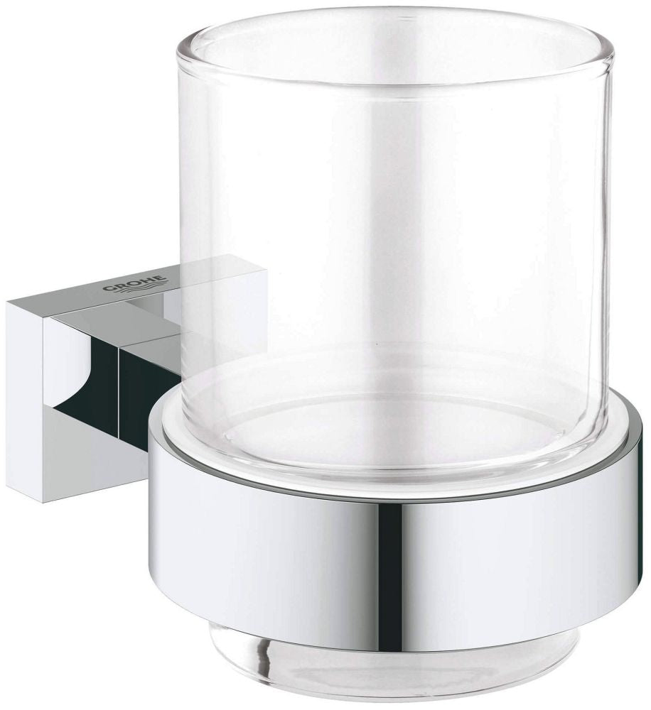GROHE GROHE 40755001 Essentials Cube Crystal Glass Tumbler with Holder in Starlight Chrome