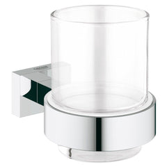 GROHE GROHE 40755001 Essentials Cube Crystal Glass Tumbler with Holder in Starlight Chrome