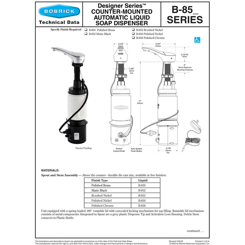 BOBRICK Bobrick 852 Designer Series Automatic Liquid Soap Dispenser