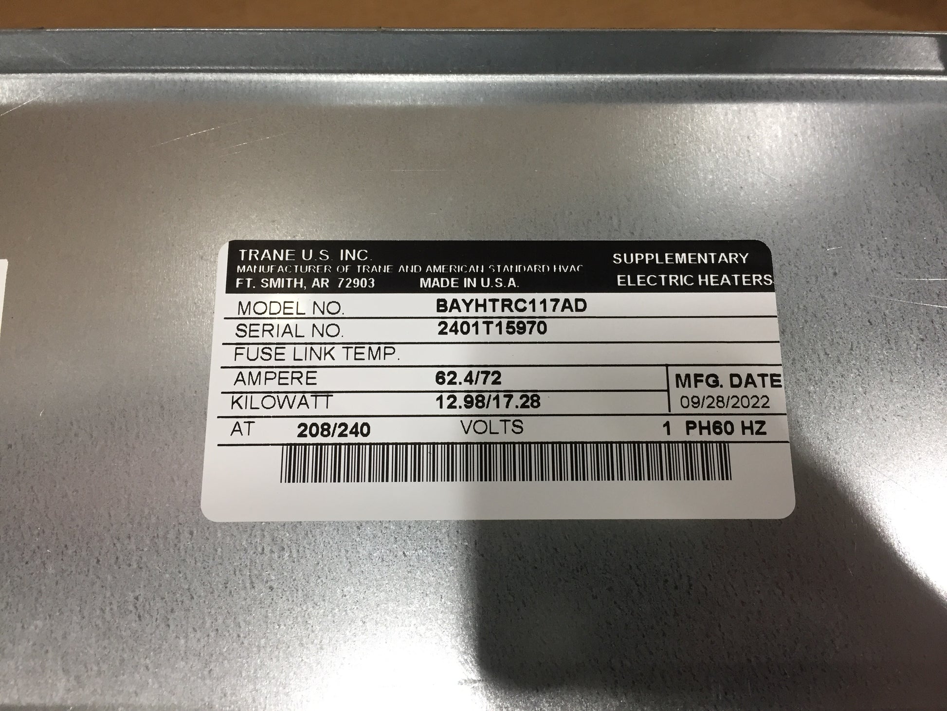 TRANE Trane BAYHTRC117A Electric Heat Kit