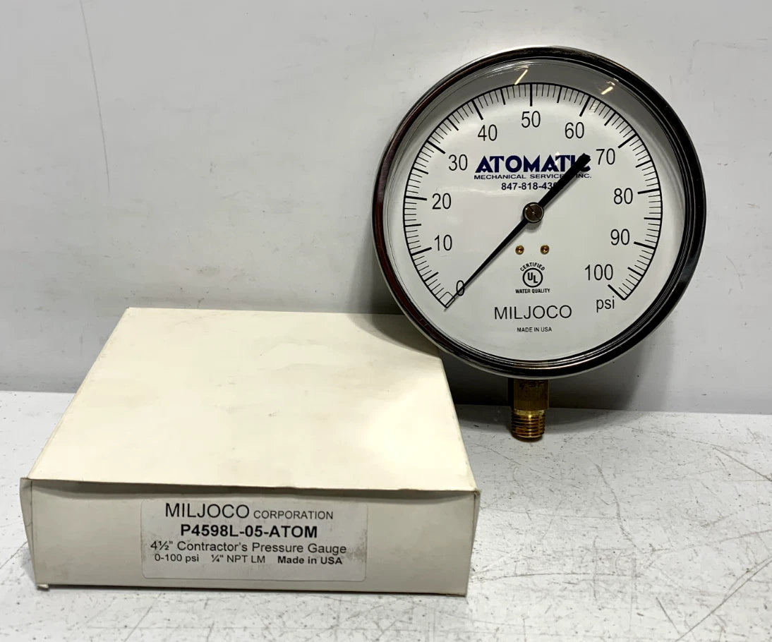 MILJOCO MILJOCO P4598L05 Pressure Gauge 0-100 PSI 1/4 NPT Bottom Mount