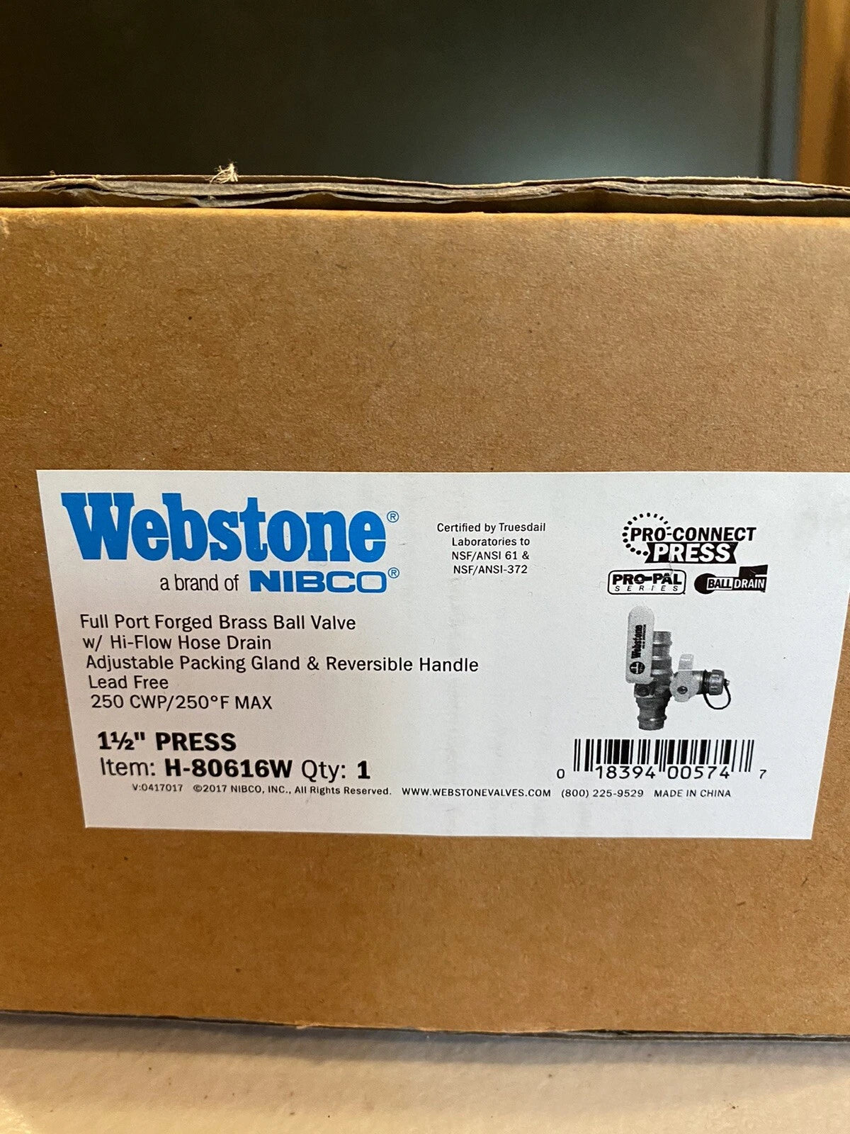 NIBCO NIBCO H-80616W Press x Press Full Port Ball Valve with Drain