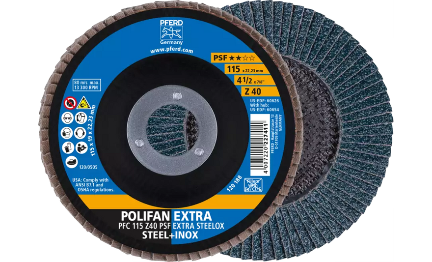 PFERD PFERD 60626 Polifan Flap Disc 40 Grit 4-1/2 in