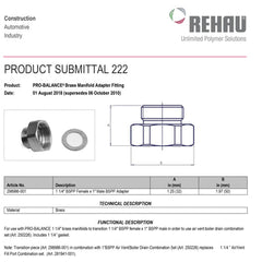 REHAU REHAU 298986 Adapter 1-1/4 BSPF x 1 BSPM