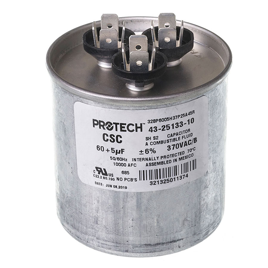 RUUD RUUD 43-25133-10 Dual Run Capacitor - 60+5 uF, 370VAC, Round