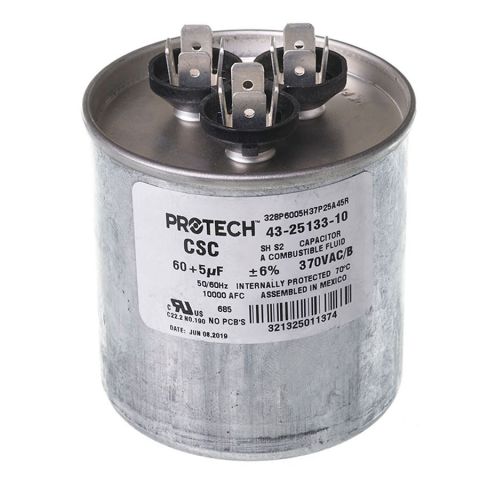 RUUD RUUD 43-25133-10 Dual Run Capacitor - 60+5 uF, 370VAC, Round