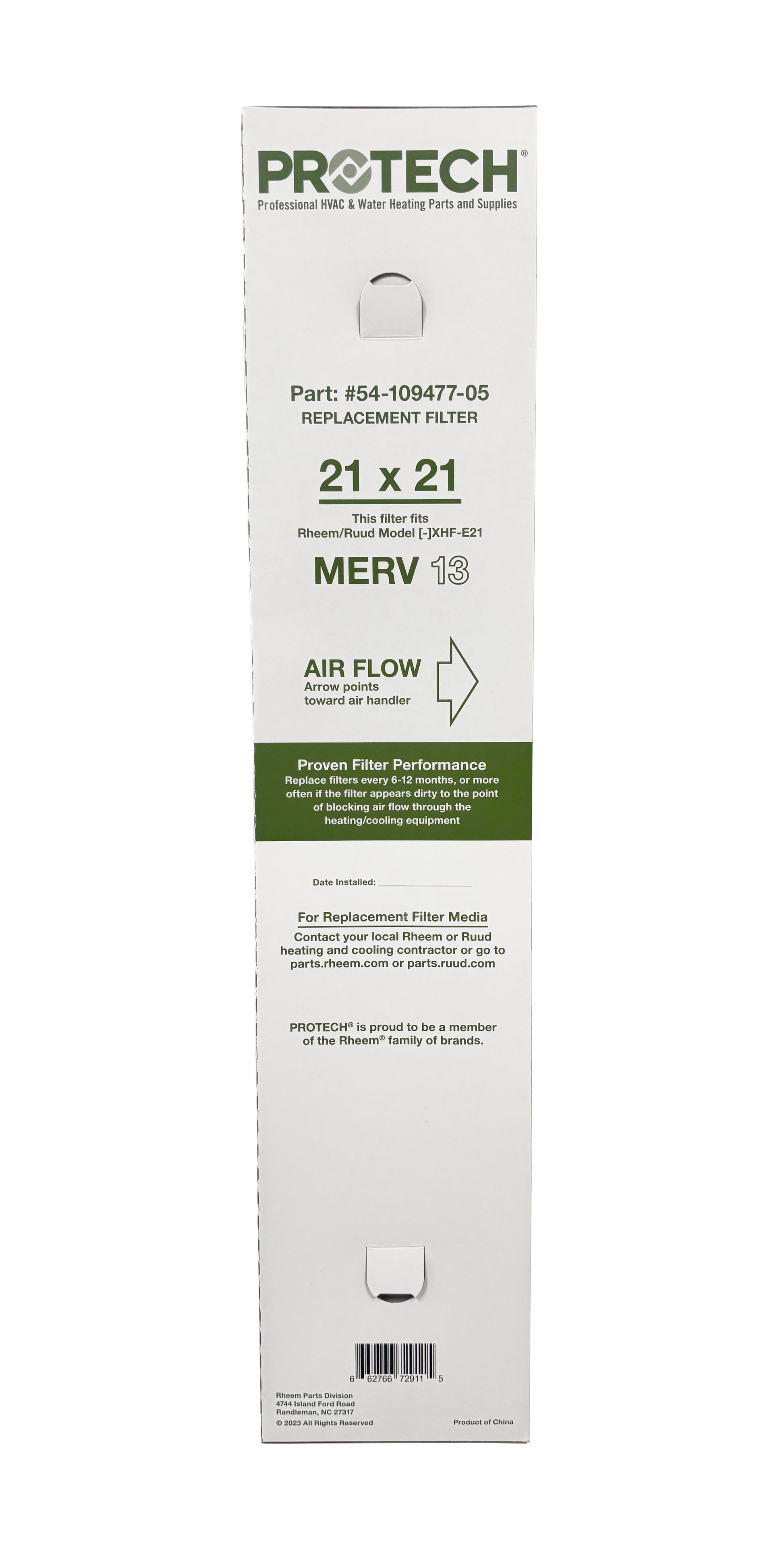 RUUD RUUD 54-109477-05 Exact-Fit Filter for Air Cleaner XHF-E21M13 MERV 13