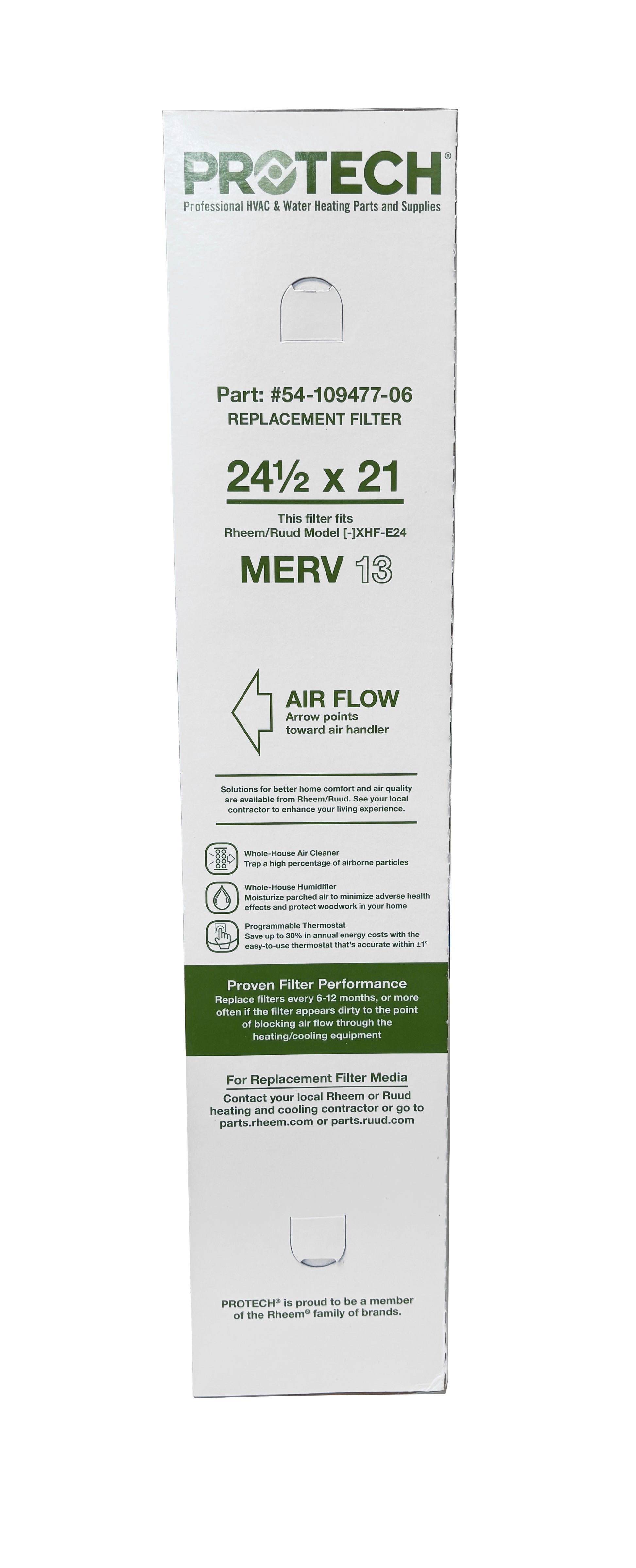 RUUD RUUD 54-109477-06 Exact-Fit Filter for Air Cleaner XHF-E24M13 MERV 13