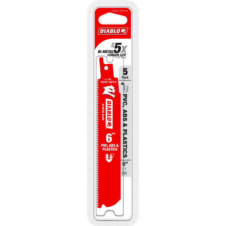 DIABLO FREUD DS0611BPFG5 6-Inch 11 TPI Bi-Metal Reciprocating Saw Blade for Plastics (5-Pack)