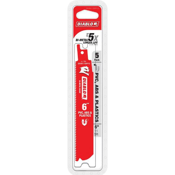 DIABLO FREUD DS0611BPFG5 6-Inch 11 TPI Bi-Metal Reciprocating Saw Blade for Plastics (5-Pack)