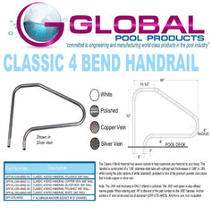GLOBAL POOL PRODUCTS GLOBAL POOL PRODUCTS GPP-RL-C65-4BND-WB-SV Classic 4 Bend Pool Handrail
