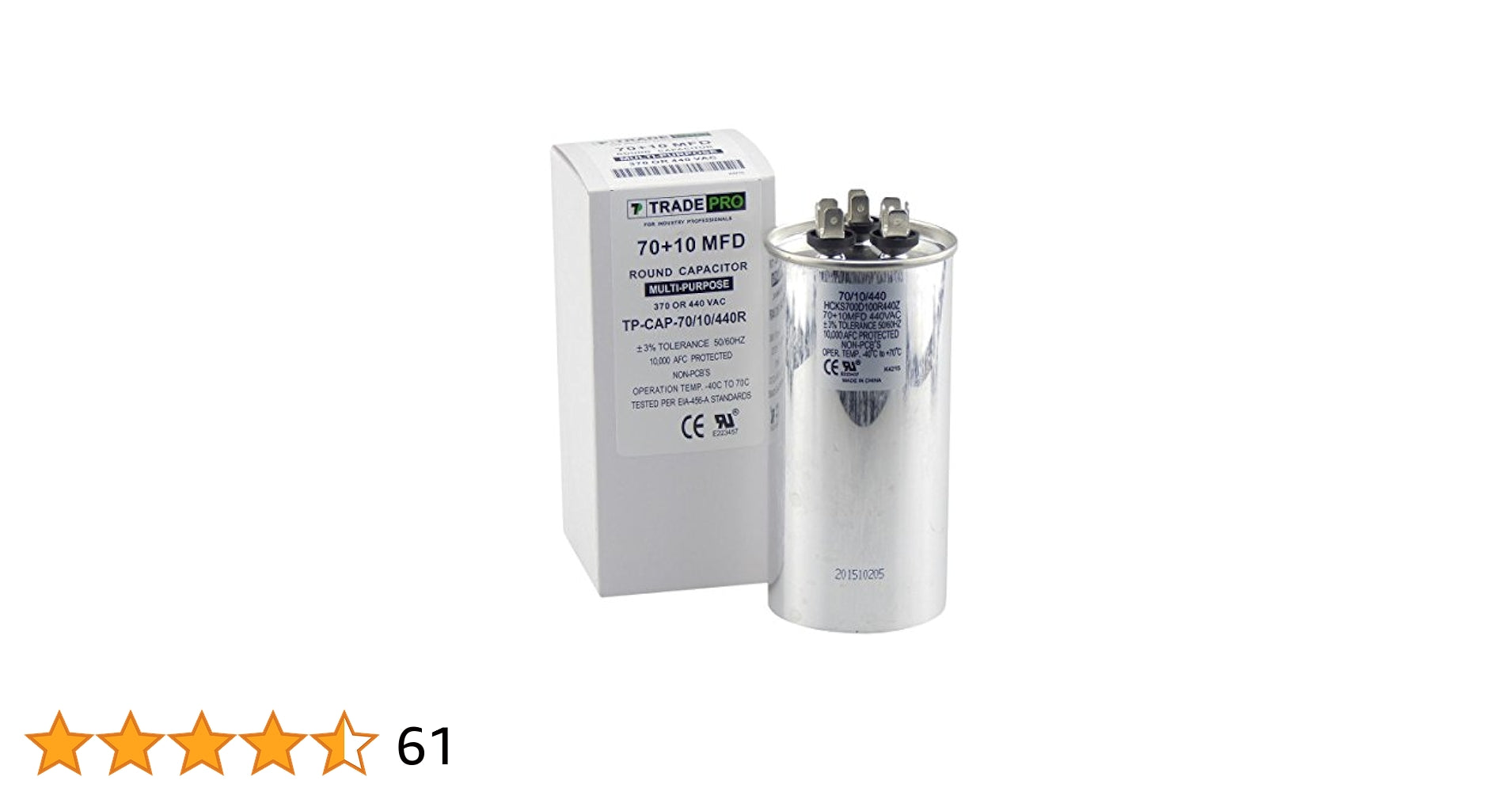 HEATINGVARIOUSMFG-GENERIC HEATINGVARIOUSMFG-GENERIC 60/10MFD-440V Dual Run Capacitor