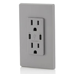 LEVITON Leviton T5637-W 30W USB Dual Type-C/C Wall Outlet Charger with 15A Tamper-Resistant Outlet