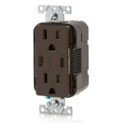 LEVITON Leviton T5637-W 30W USB Dual Type-C/C Wall Outlet Charger with 15A Tamper-Resistant Outlet