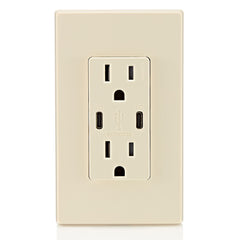 LEVITON Leviton T5637-W 30W USB Dual Type-C/C Wall Outlet Charger with 15A Tamper-Resistant Outlet