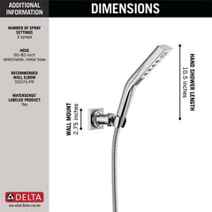 DELTA FAUCET Delta Faucet 55799-PR 3-Setting H2Okinetic Handshower with Hose and Bracket