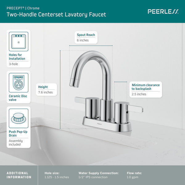 DELTA FAUCET Delta P2530LF Peerless Precept Two Handle Centerset Lavatory Faucet