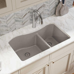 ELKAY Elkay ELGHU3220RGR0 Quartz Classic 33-in Greige 60/40 Double Bowl Undermount Kitchen Sink