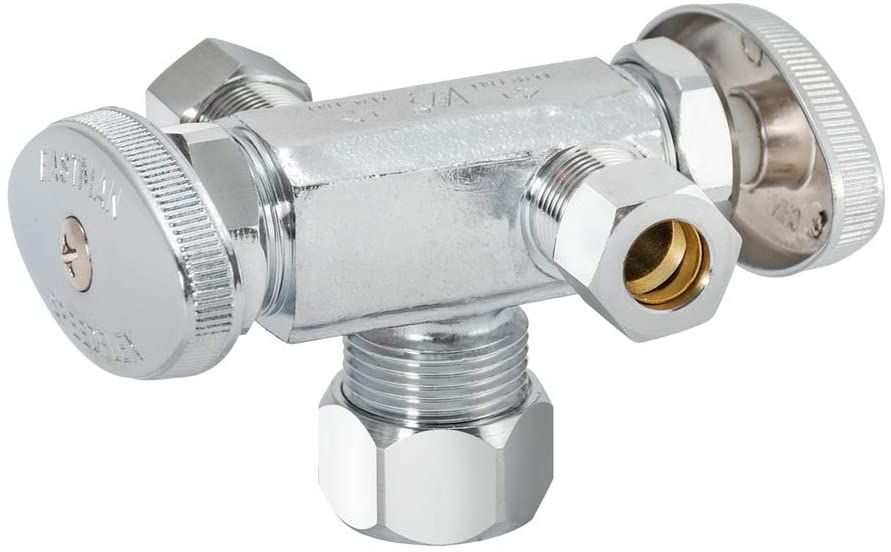 EZ-FLO EZ-FLO 04352LF Dual Outlet/Dual Handle Stop Valve Chrome 5/8 Inch Comp X 3/8 Inch Com