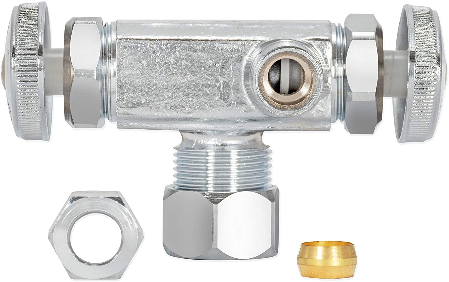 EZ-FLO EZ-FLO 04352LF Dual Outlet/Dual Handle Stop Valve Chrome 5/8 Inch Comp X 3/8 Inch Com