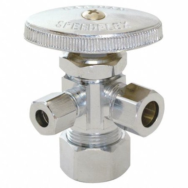 EZ-FLO EZ-FLO 04351LF Eastman 5/8 Comp X 3/8 Comp X 1/4 Comp Dual Outlet Stop Valve