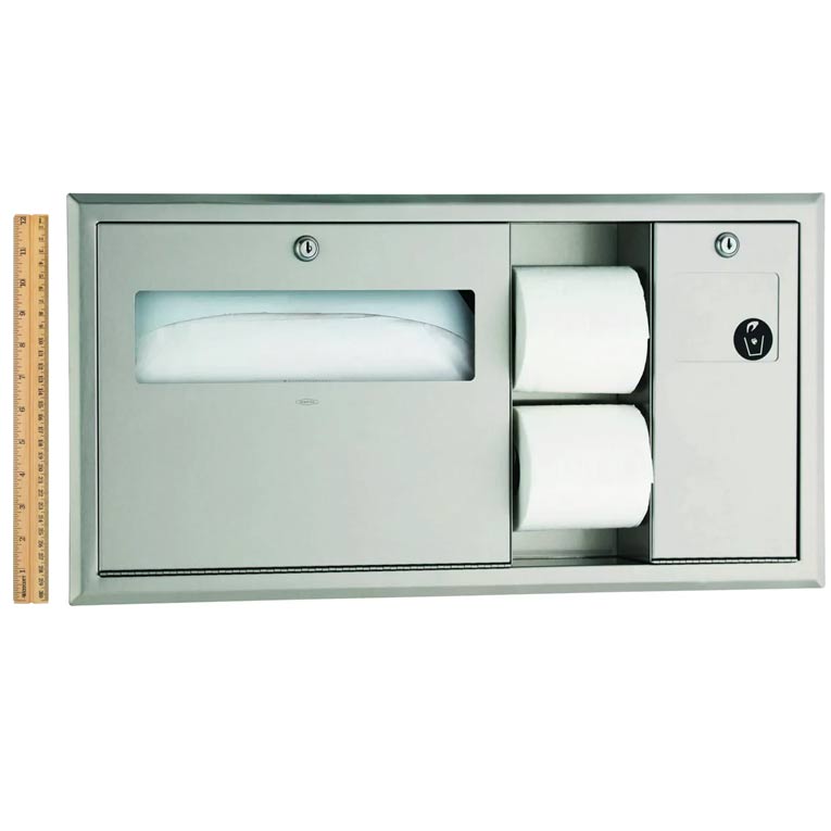 BOBRICK Bobrick 3092 Recessed Toilet Tissue, Seat-Cover Dispenser and Waste Disposal