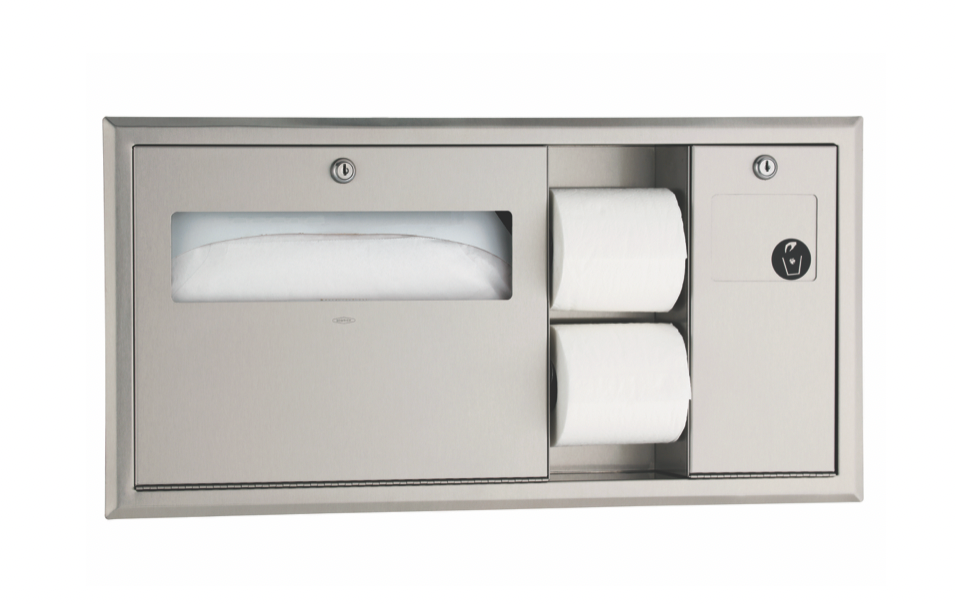 BOBRICK Bobrick 3092 Recessed Toilet Tissue, Seat-Cover Dispenser and Waste Disposal