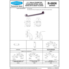 BOBRICK Bobrick 6861 BOBRICK B-6861 Two-Wall Shower Grab Bar 16x31