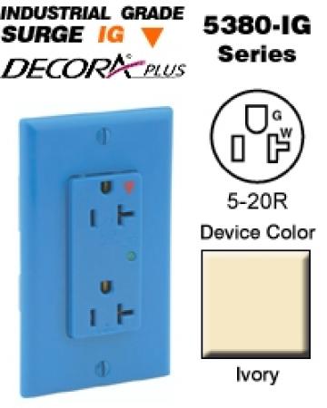 LEVITON Leviton 5380-IGI Receptacle Prot Srg 125VAC 20A 5KA Surf