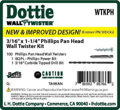 LH DOTTIE LH Dottie WTKPH 3/16 inch x 1-1/4 inch Phillips Pan Head Wall Twister Anchor Kit