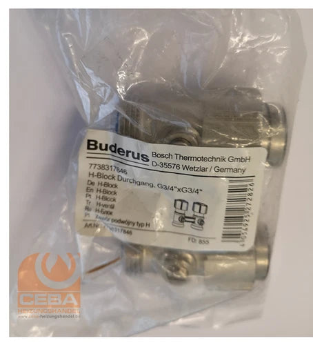 BOSCH BOSCH 7738317846 Buderus Two-Pipe Valve Block, Straight Form, 3/4 x 3/4