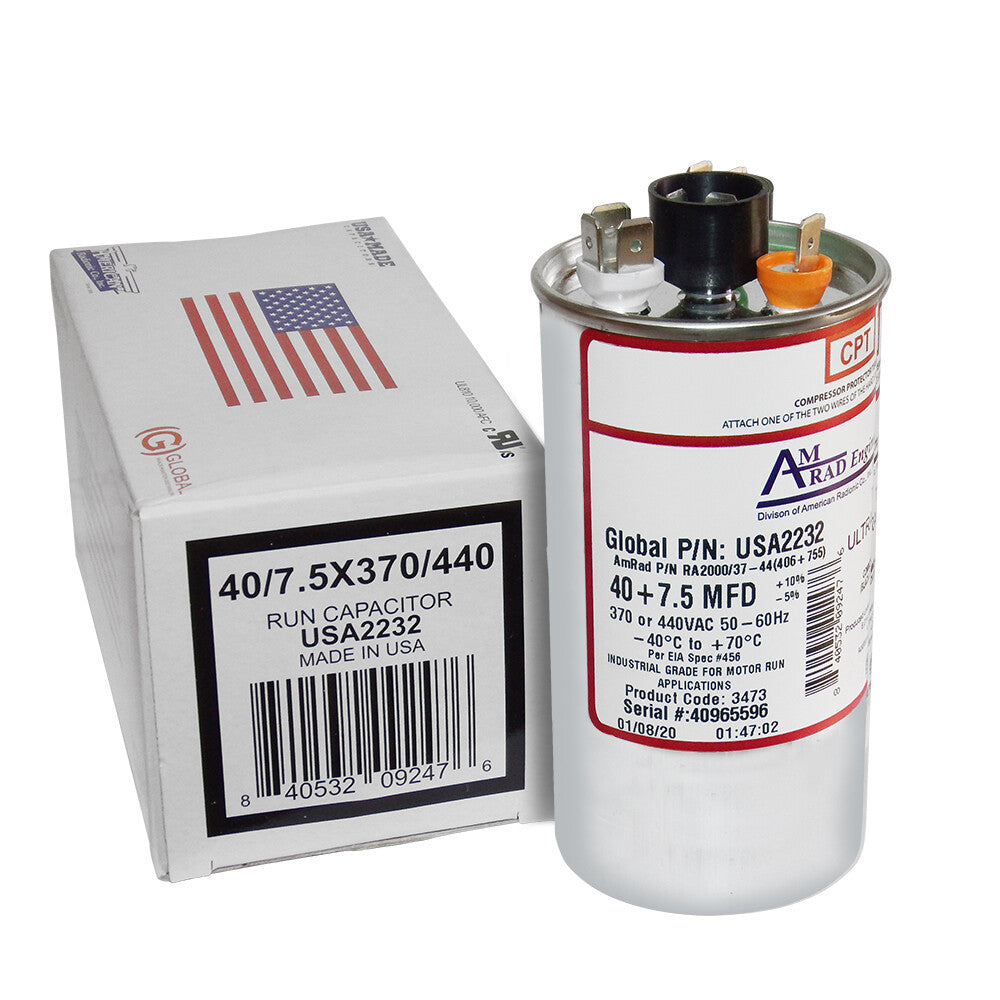 RHEEM RHEEM USA2232 40/7.5 MFD 370/440V Round USA Made Capacitor