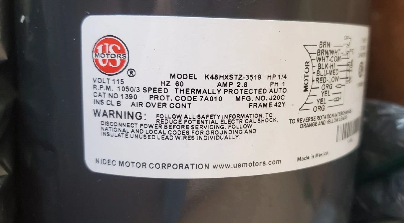TRANE Trane MOT10170 Motor 1/4HP 115V 1050RPM 3Spd