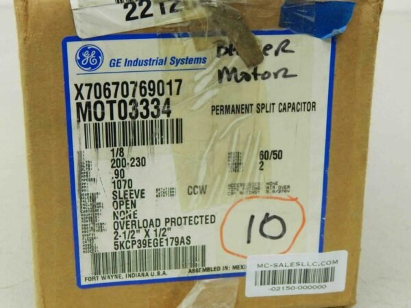 TRANE TRANE MOT3334 Motor 1/8 HP 200-230V