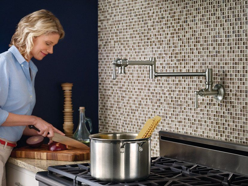 MOEN Moen S664SRS Pot Filler Spot Resist Stainless Two-Handle Kitchen Faucet